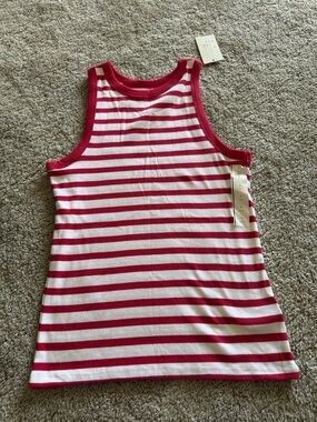 a new day Red and White Striped Ribbed Tank Top